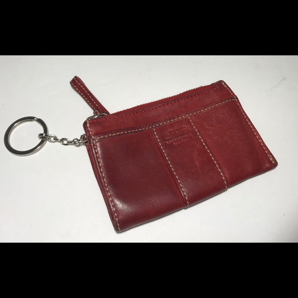 Coach Dark Red Leather Wallet Coin Purse Key Chain
